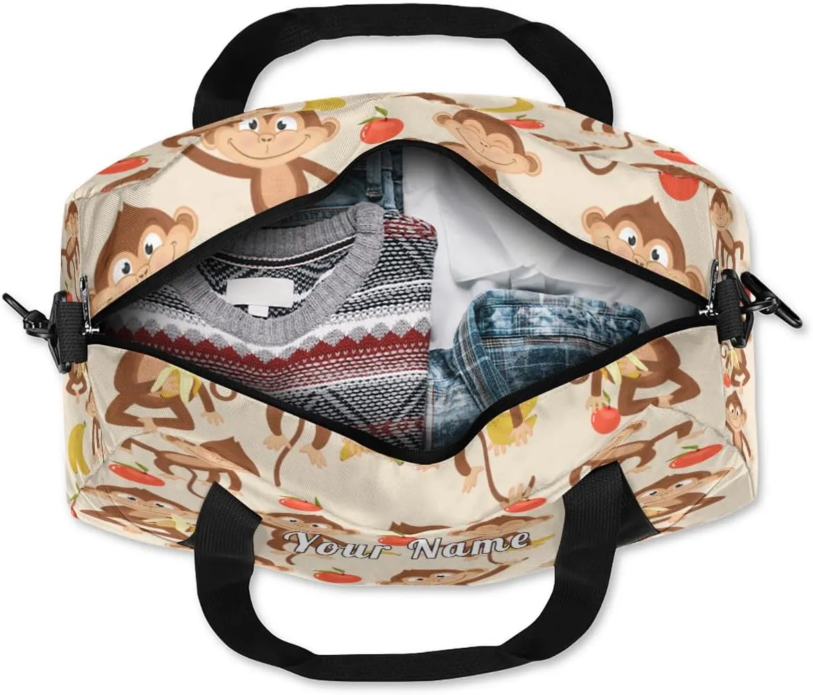 Personalized Kids Duffel Bag Animal Monkey Banana,Custom Sport Gym Bag for Boys Girls,WWeekender Overnight Bags Travel Duffel Bag,Customized Kids Gift