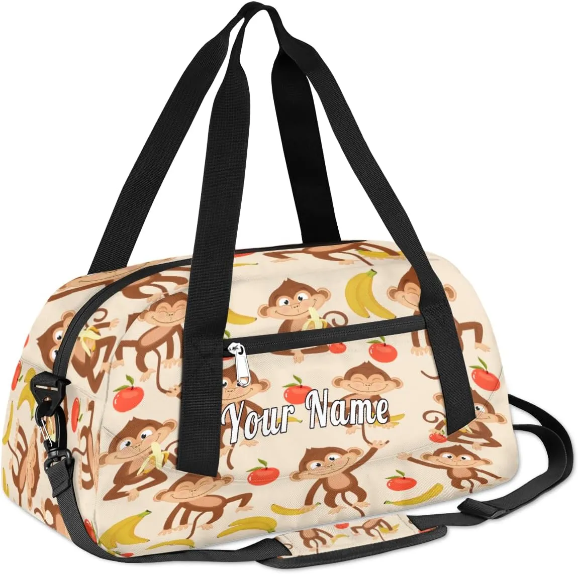Personalized Kids Duffel Bag Animal Monkey Banana,Custom Sport Gym Bag for Boys Girls,WWeekender Overnight Bags Travel Duffel Bag,Customized Kids Gift