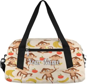 Personalized Kids Duffel Bag Animal Monkey Banana,Custom Sport Gym Bag for Boys Girls,WWeekender Overnight Bags Travel Duffel Bag,Customized Kids Gift