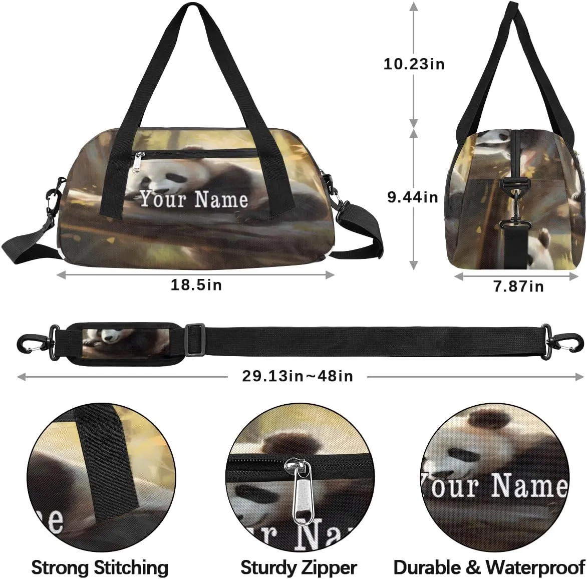 Personalized Kids Duffel Bag Animal Panda Bear,Custom Sport Gym Bag for Boys Girls,WWeekender Overnight Bags Travel Duffel Bag,Customized Kids Gift
