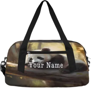 Personalized Kids Duffel Bag Animal Panda Bear,Custom Sport Gym Bag for Boys Girls,WWeekender Overnight Bags Travel Duffel Bag,Customized Kids Gift