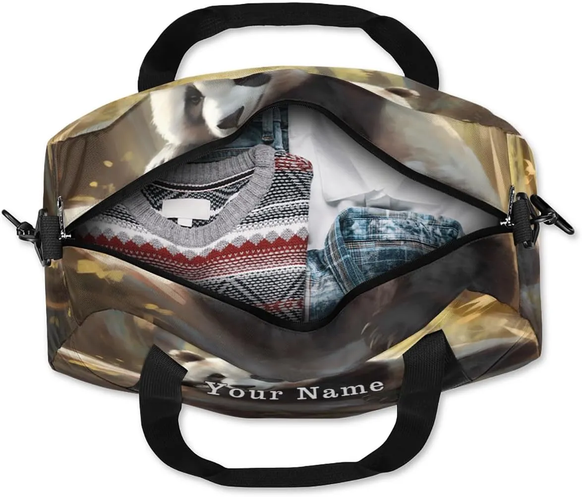 Personalized Kids Duffel Bag Animal Panda Bear,Custom Sport Gym Bag for Boys Girls,WWeekender Overnight Bags Travel Duffel Bag,Customized Kids Gift