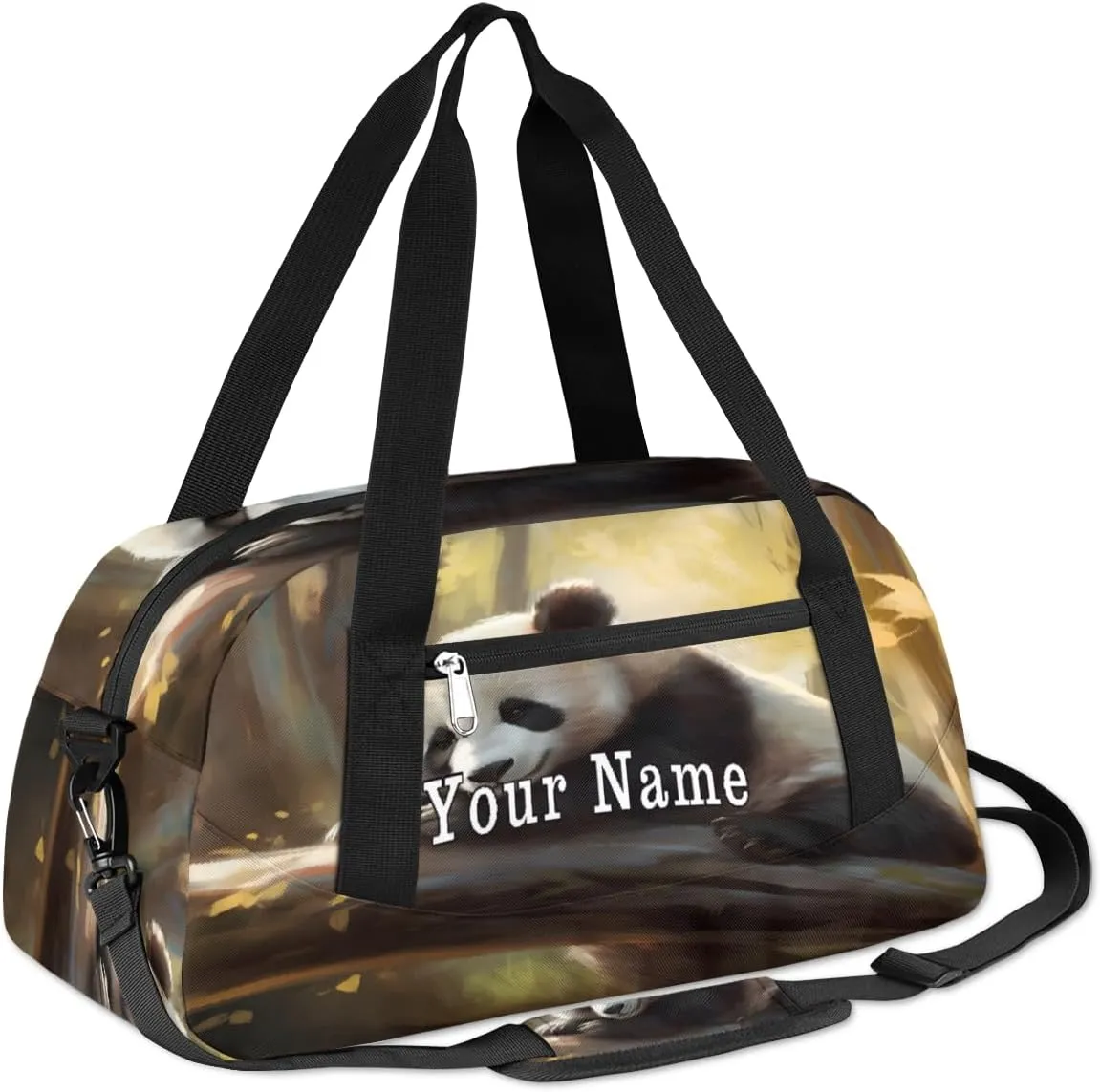 Personalized Kids Duffel Bag Animal Panda Bear,Custom Sport Gym Bag for Boys Girls,WWeekender Overnight Bags Travel Duffel Bag,Customized Kids Gift