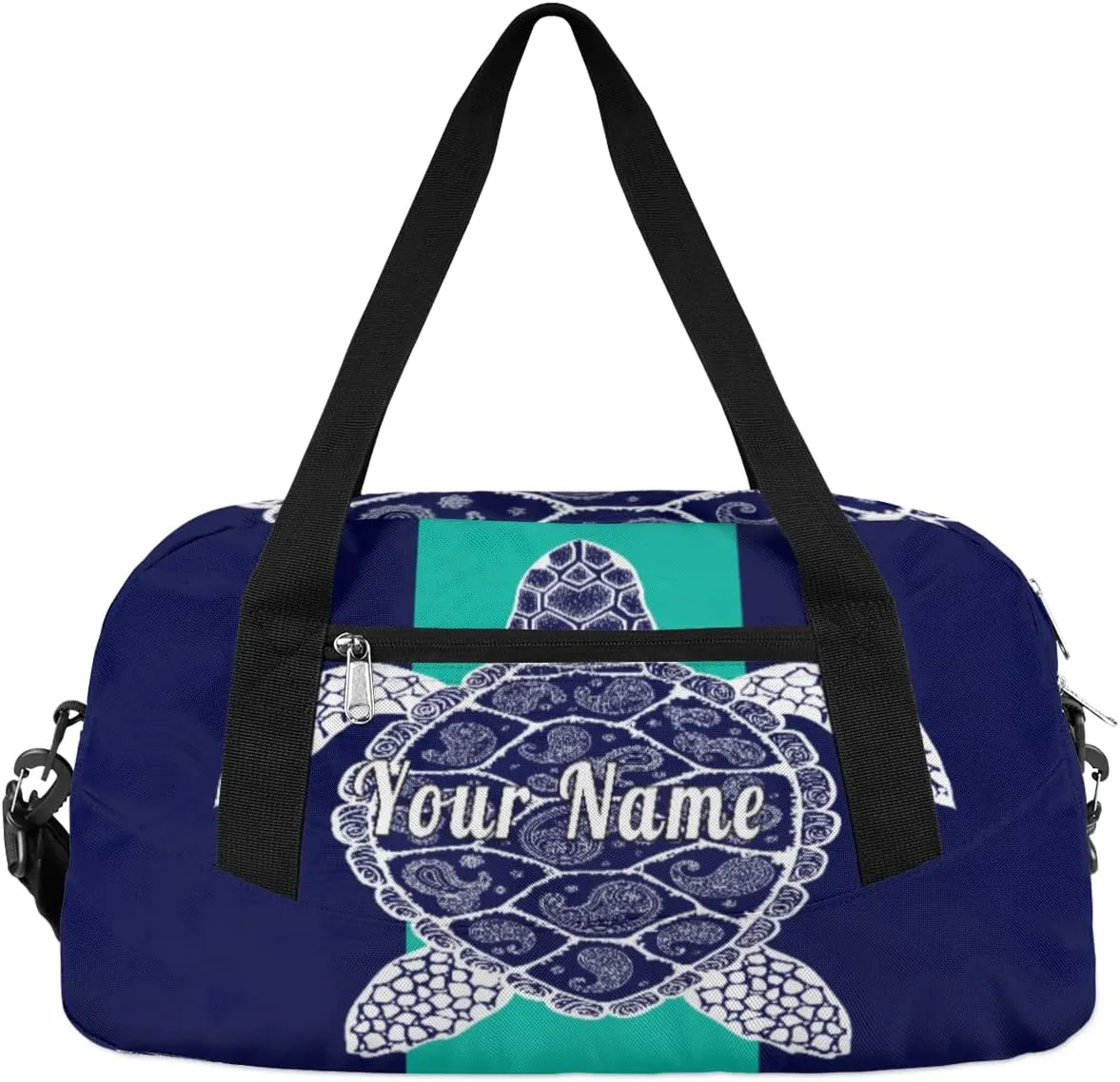 Personalized Kids Duffel Bag Animal Turtle Turquoise Art,Custom Sport Gym Bag for Boys Girls,WWeekender Overnight Bags Travel Duffel Bag,Customized Kids Gift
