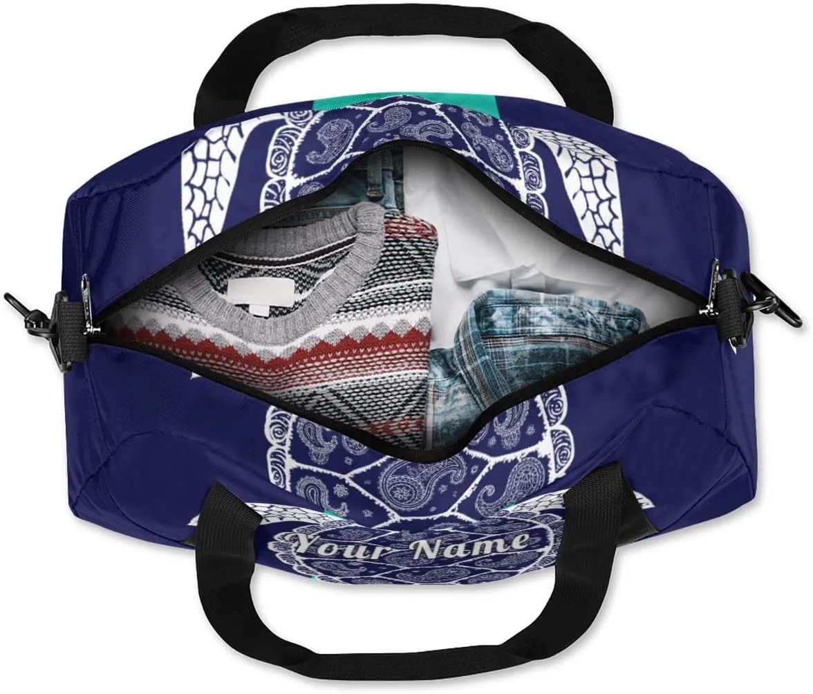 Personalized Kids Duffel Bag Animal Turtle Turquoise Art,Custom Sport Gym Bag for Boys Girls,WWeekender Overnight Bags Travel Duffel Bag,Customized Kids Gift