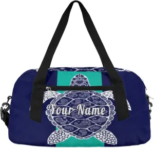 Personalized Kids Duffel Bag Animal Turtle Turquoise Art,Custom Sport Gym Bag for Boys Girls,WWeekender Overnight Bags Travel Duffel Bag,Customized Kids Gift