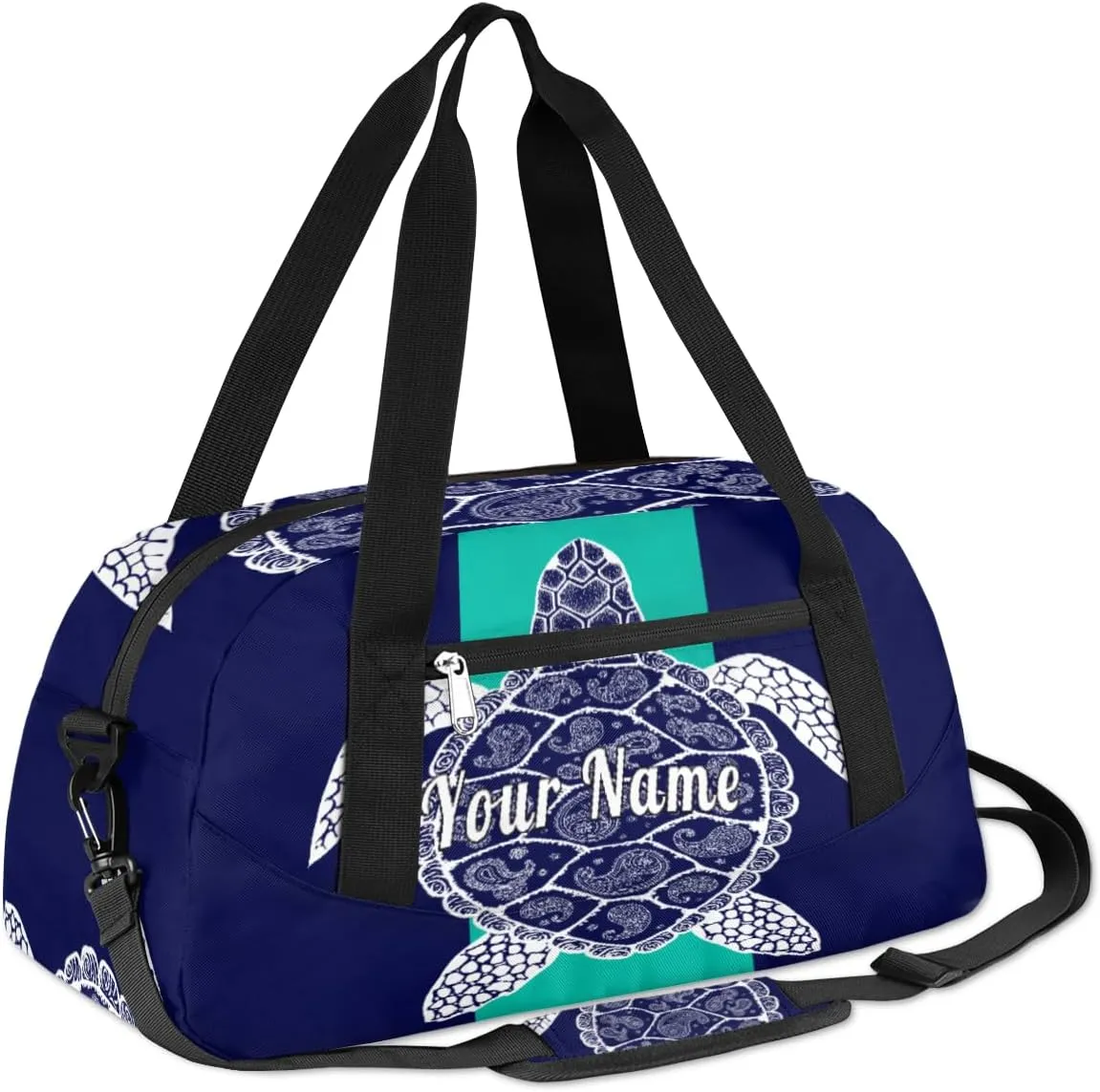 Personalized Kids Duffel Bag Animal Turtle Turquoise Art,Custom Sport Gym Bag for Boys Girls,WWeekender Overnight Bags Travel Duffel Bag,Customized Kids Gift