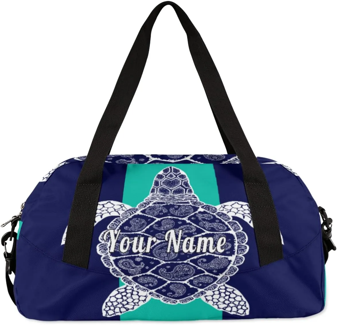 Personalized Kids Duffel Bag Animal Turtle Turquoise Art,Custom Sport Gym Bag for Boys Girls,WWeekender Overnight Bags Travel Duffel Bag,Customized Kids Gift
