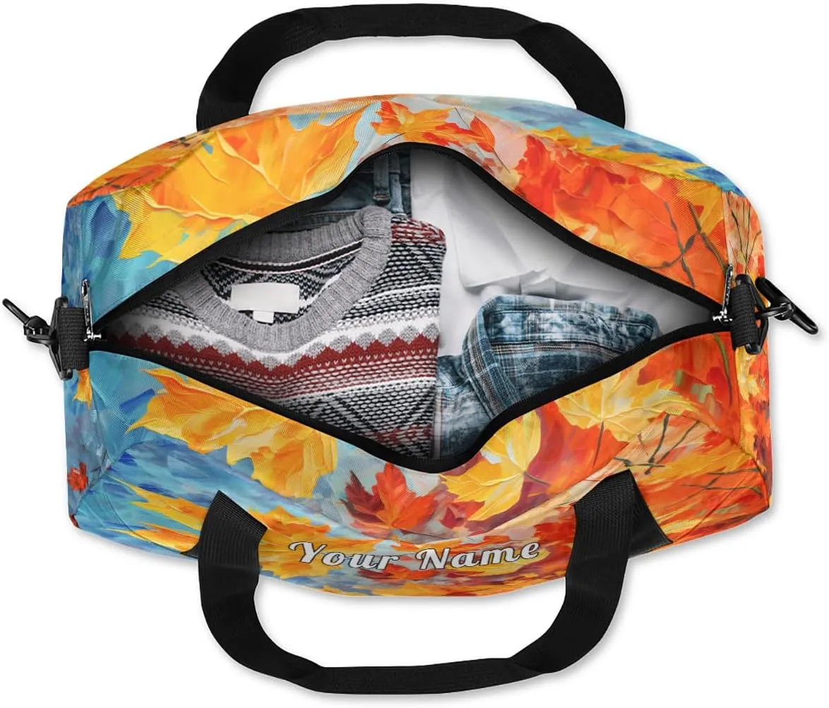 Personalized Kids Duffel Bag Art Autumn Fall Maple,Custom Sport Gym Bag for Boys Girls,WWeekender Overnight Bags Travel Duffel Bag,Customized Kids Gift