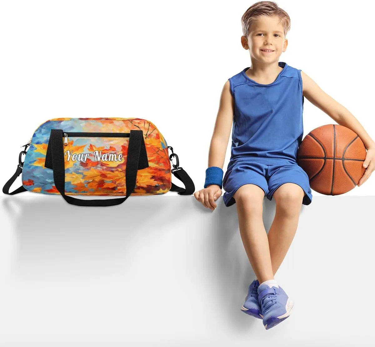 Personalized Kids Duffel Bag Art Autumn Fall Maple,Custom Sport Gym Bag for Boys Girls,WWeekender Overnight Bags Travel Duffel Bag,Customized Kids Gift