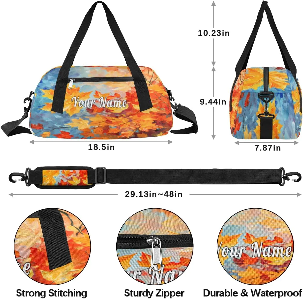 Personalized Kids Duffel Bag Art Autumn Fall Maple,Custom Sport Gym Bag for Boys Girls,WWeekender Overnight Bags Travel Duffel Bag,Customized Kids Gift