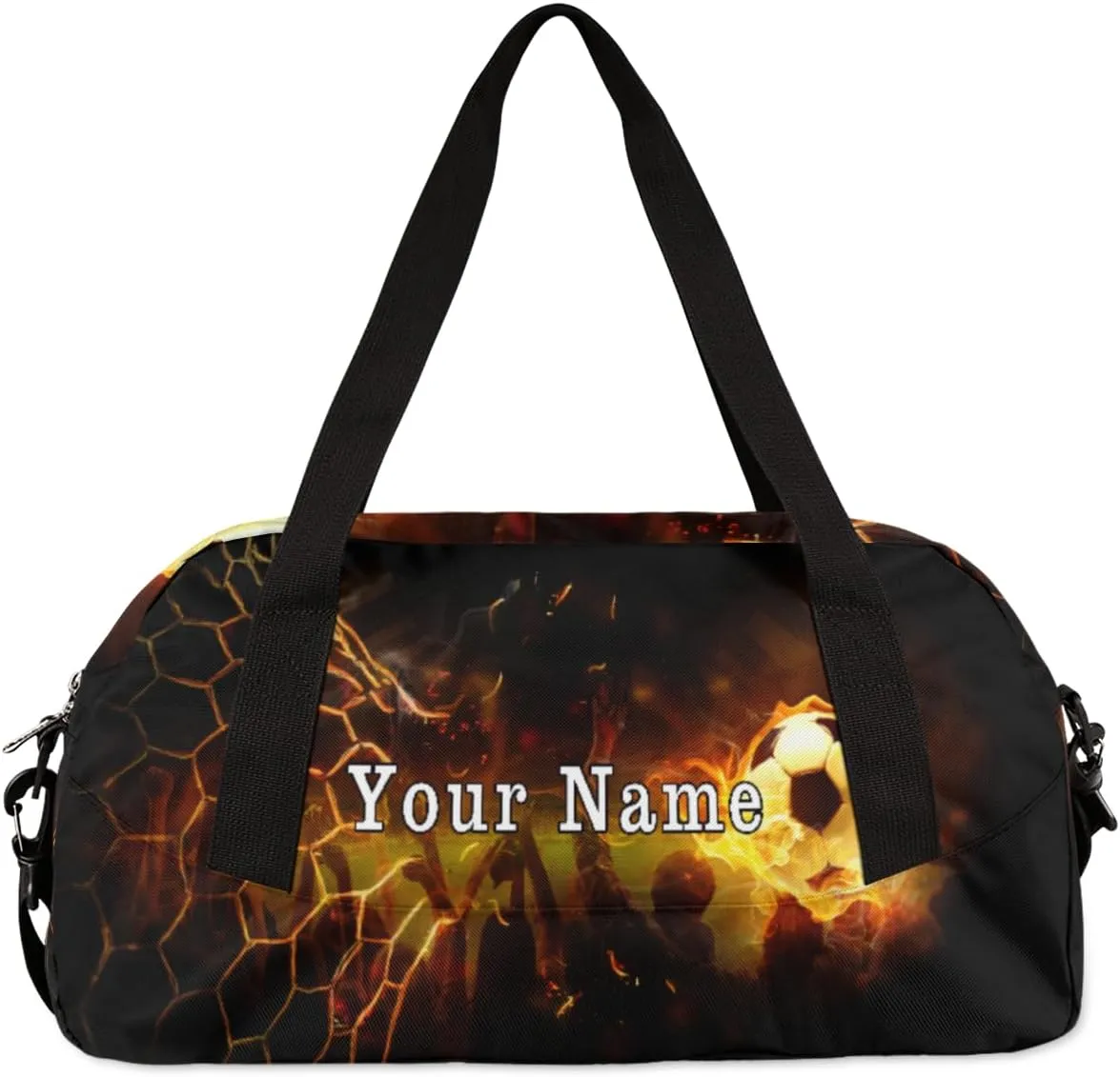 Personalized Kids Duffel Bag Art Painting Fire Soccer,Custom Sport Gym Bag for Boys Girls,WWeekender Overnight Bags Travel Duffel Bag,Customized Kids Gift