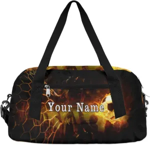 Personalized Kids Duffel Bag Art Painting Fire Soccer,Custom Sport Gym Bag for Boys Girls,WWeekender Overnight Bags Travel Duffel Bag,Customized Kids Gift