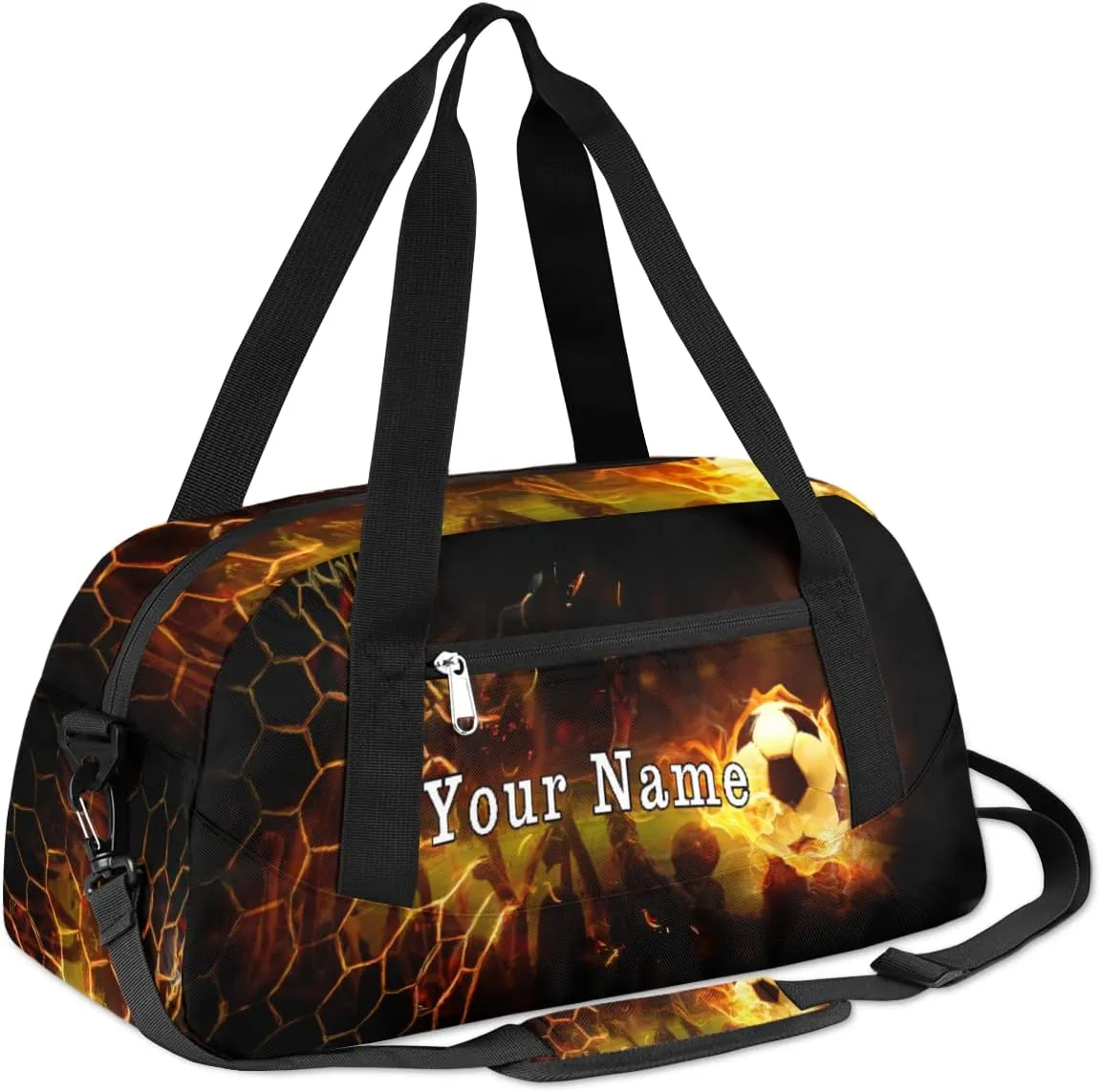 Personalized Kids Duffel Bag Art Painting Fire Soccer,Custom Sport Gym Bag for Boys Girls,WWeekender Overnight Bags Travel Duffel Bag,Customized Kids Gift