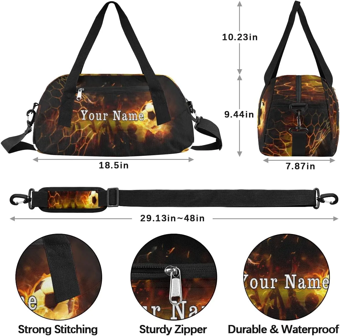 Personalized Kids Duffel Bag Art Painting Fire Soccer,Custom Sport Gym Bag for Boys Girls,WWeekender Overnight Bags Travel Duffel Bag,Customized Kids Gift