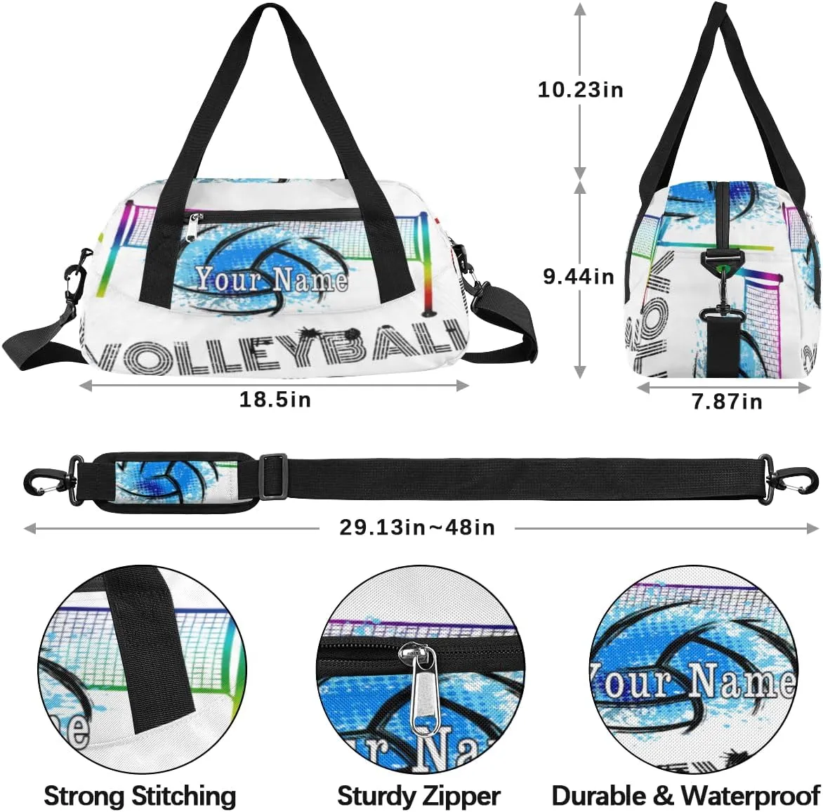 Personalized Kids Duffel Bag Art Swirl Volleyball Ball,Custom Sport Gym Bag for Boys Girls,WWeekender Overnight Bags Travel Duffel Bag,Customized Kids Gift