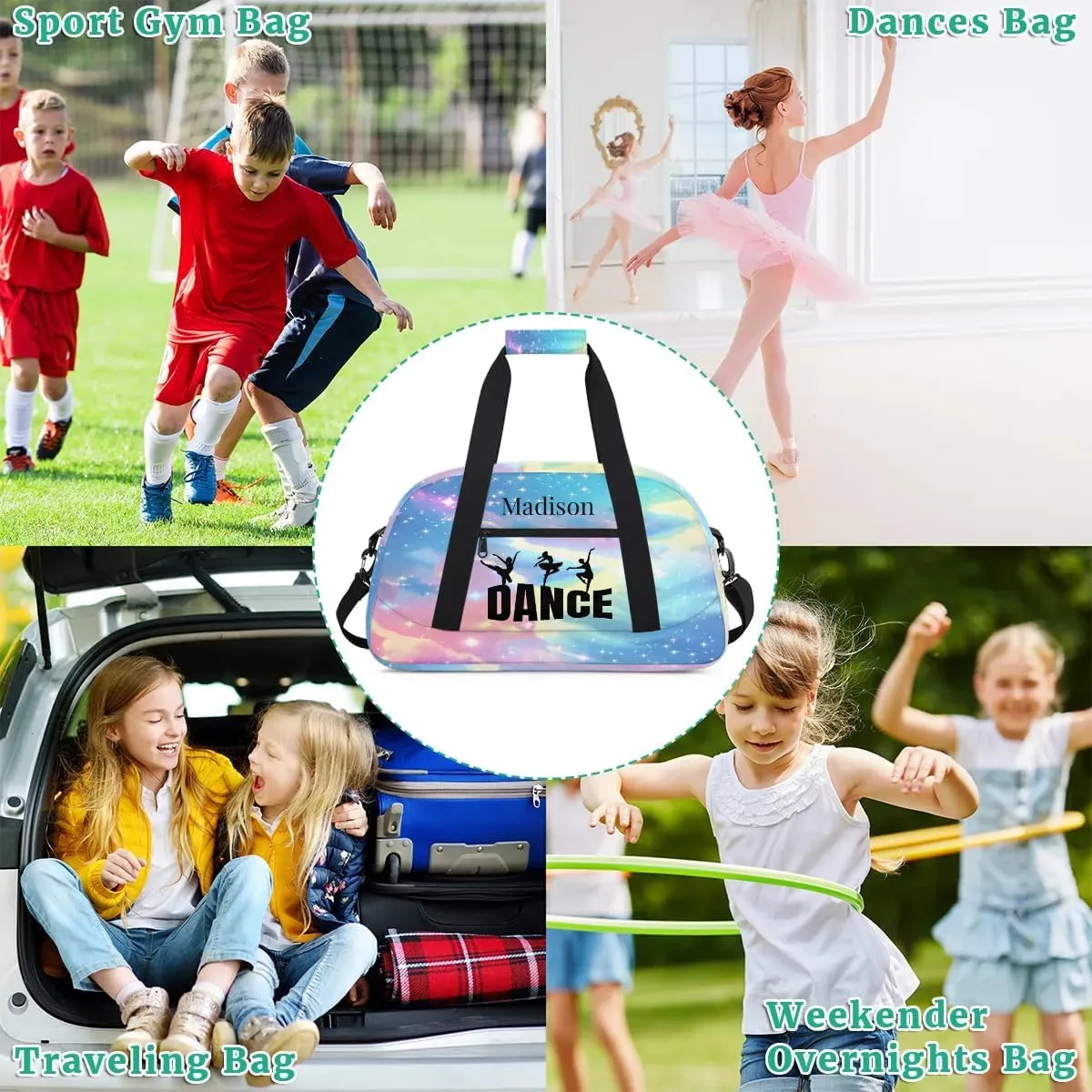 Personalized Kids Duffel Bag Ballet Dancer Dance,Custom Sport Gym Bag for Boys Girls,Weekender Overnight Bags Travel Duffel Bag,Customized Kids Gift Fantasy Galaxy