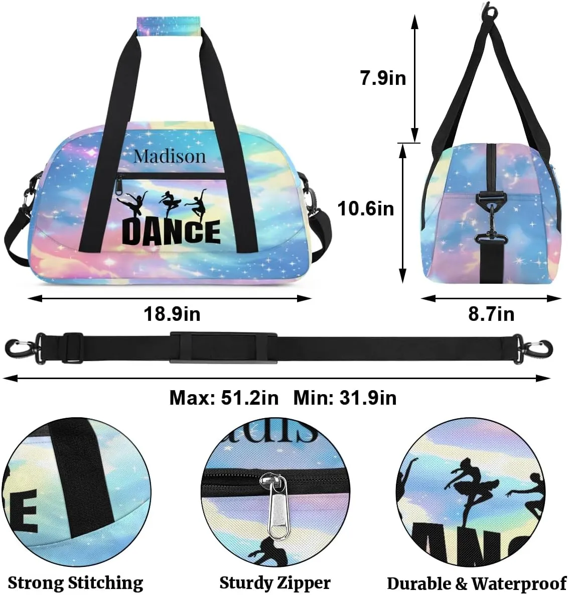 Personalized Kids Duffel Bag Ballet Dancer Dance,Custom Sport Gym Bag for Boys Girls,Weekender Overnight Bags Travel Duffel Bag,Customized Kids Gift Fantasy Galaxy