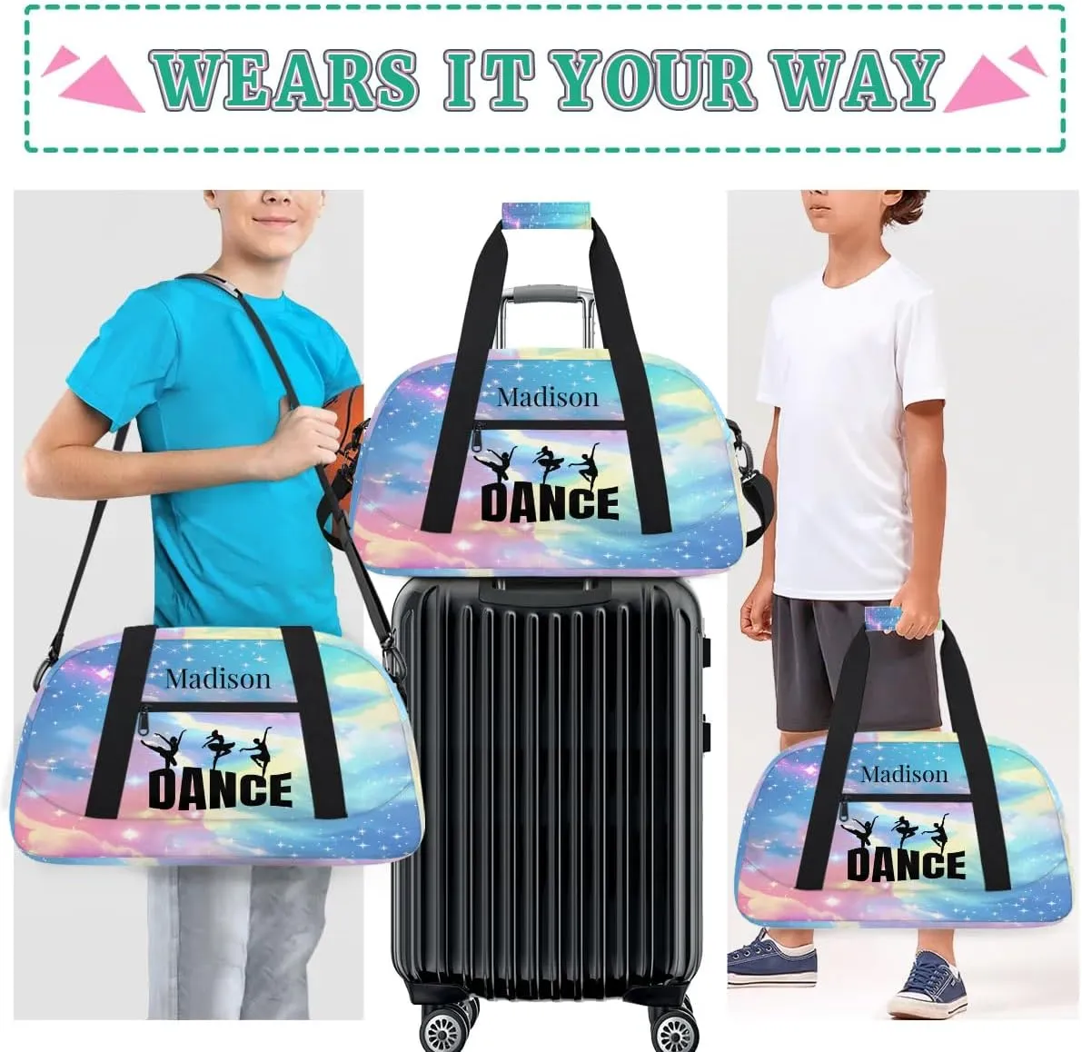 Personalized Kids Duffel Bag Ballet Dancer Dance,Custom Sport Gym Bag for Boys Girls,Weekender Overnight Bags Travel Duffel Bag,Customized Kids Gift Fantasy Galaxy