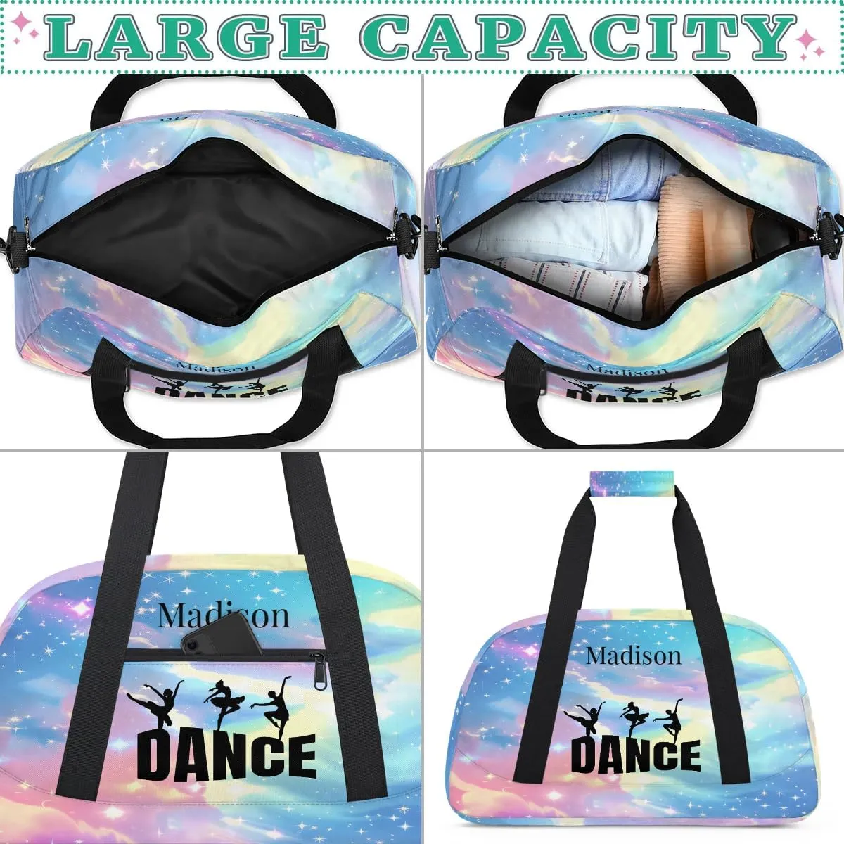 Personalized Kids Duffel Bag Ballet Dancer Dance,Custom Sport Gym Bag for Boys Girls,Weekender Overnight Bags Travel Duffel Bag,Customized Kids Gift Fantasy Galaxy