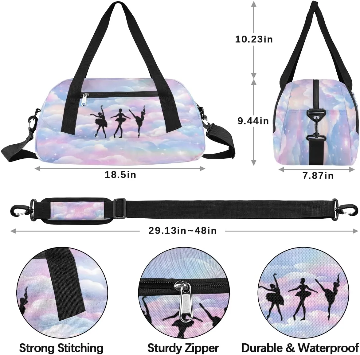 Personalized Kids Duffel Bag Ballet Dancer,Custom Sport Gym Bag for Girls,Weekender Overnight Tote Bag Carry On Duffel Bag for Travel Gymnastic Galaxy Nebula