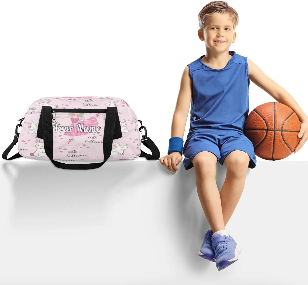 Personalized Kids Duffel Bag Cute Bunny Ballet Dancer,Custom Sport Gym Bag for Boys Girls,WWeekender Overnight Bags Travel Duffel Bag,Customized Kids Gift