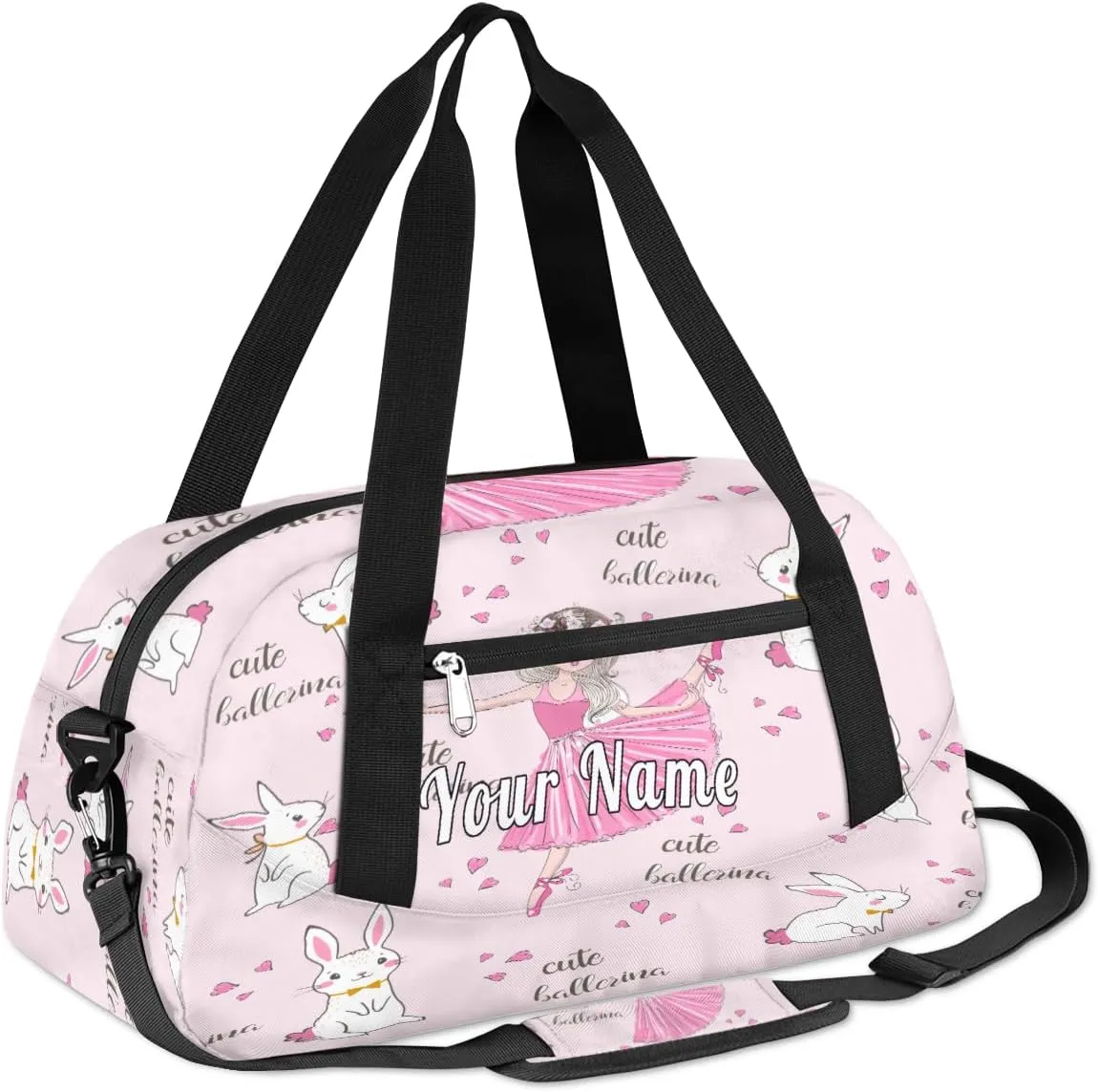 Personalized Kids Duffel Bag Cute Bunny Ballet Dancer,Custom Sport Gym Bag for Boys Girls,WWeekender Overnight Bags Travel Duffel Bag,Customized Kids Gift
