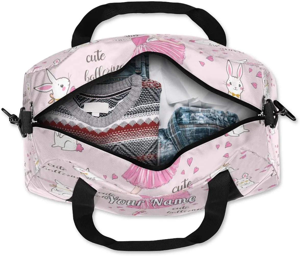 Personalized Kids Duffel Bag Cute Bunny Ballet Dancer,Custom Sport Gym Bag for Boys Girls,WWeekender Overnight Bags Travel Duffel Bag,Customized Kids Gift