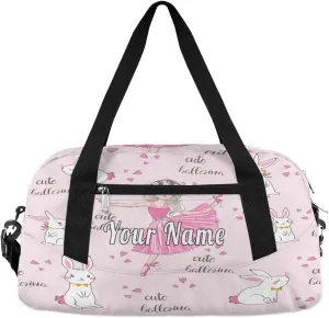 Personalized Kids Duffel Bag Cute Bunny Ballet Dancer,Custom Sport Gym Bag for Boys Girls,WWeekender Overnight Bags Travel Duffel Bag,Customized Kids Gift