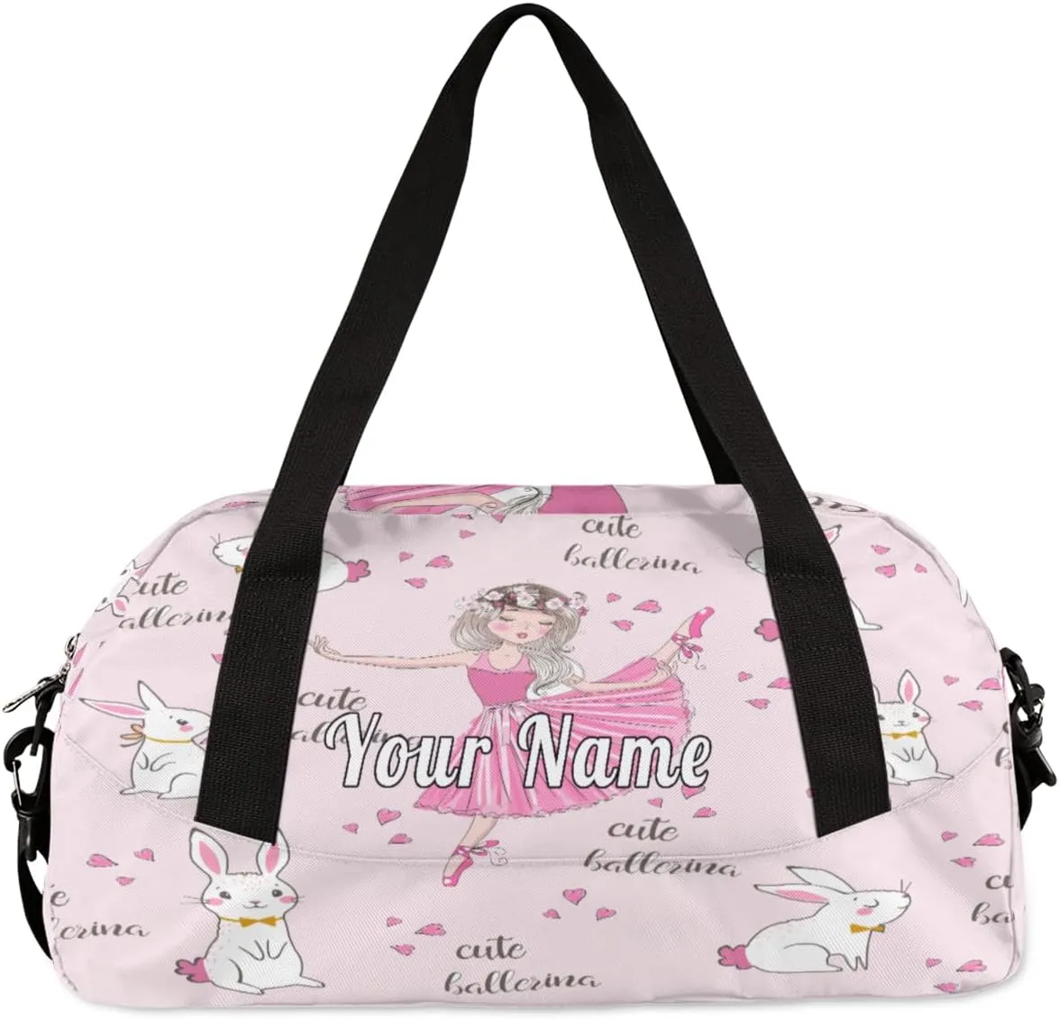 Personalized Kids Duffel Bag Cute Bunny Ballet Dancer,Custom Sport Gym Bag for Boys Girls,WWeekender Overnight Bags Travel Duffel Bag,Customized Kids Gift