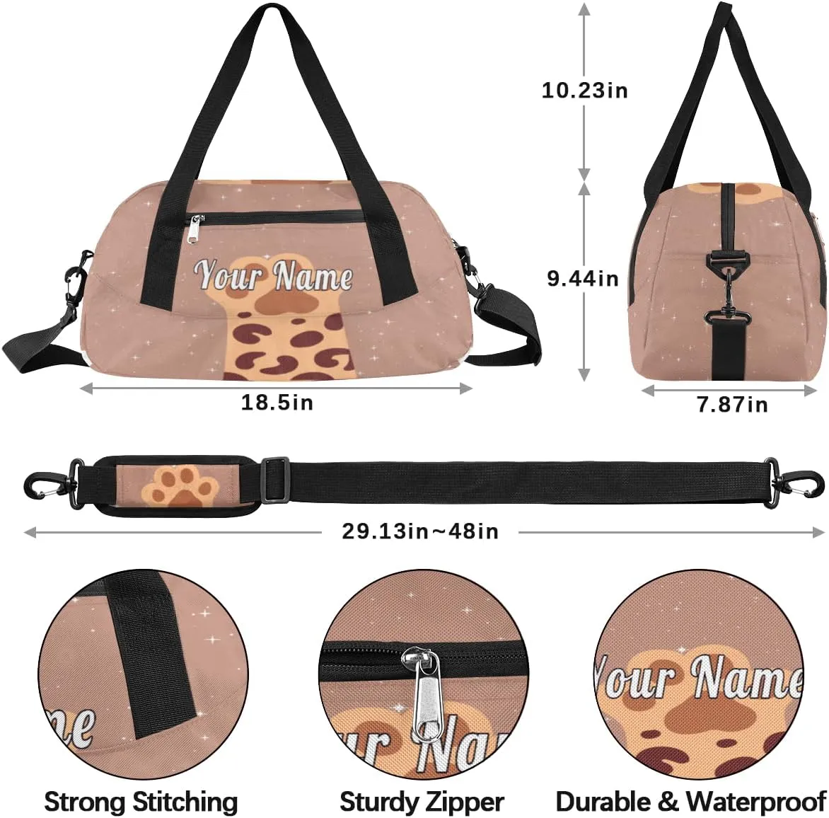 Personalized Kids Duffel Bag Cute Cat Paw,Custom Sport Gym Bag for Boys Girls,WWeekender Overnight Bags Travel Duffel Bag,Customized Kids Gift