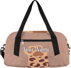 Personalized Kids Duffel Bag Cute Cat Paw,Custom Sport Gym Bag for Boys Girls,WWeekender Overnight Bags Travel Duffel Bag,Customized Kids Gift