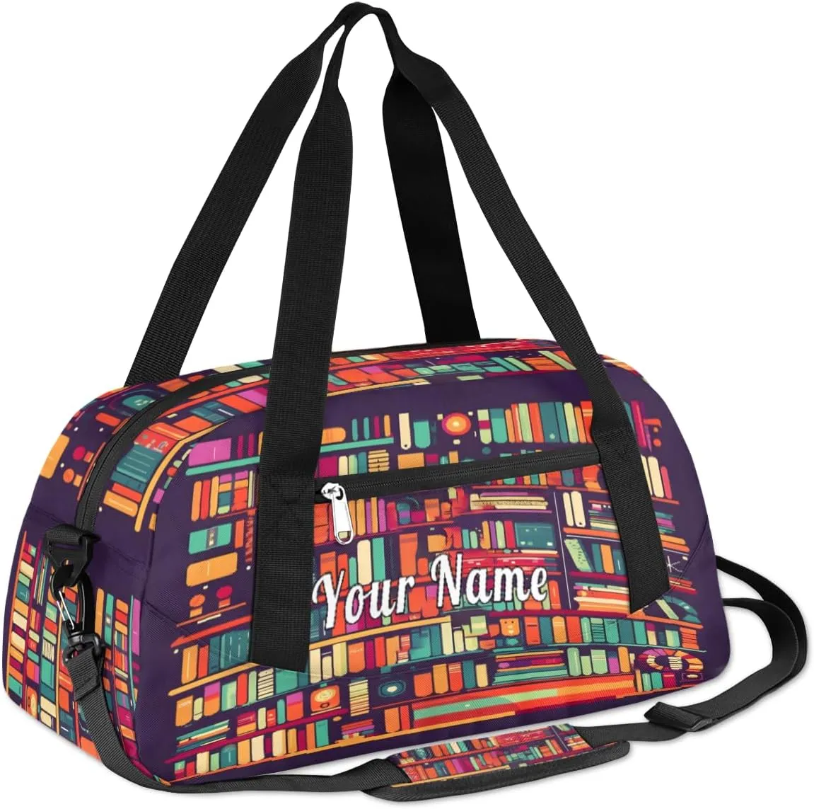 Personalized Kids Duffel Bag Education Bookshelf Book,Custom Sport Gym Bag for Boys Girls,WWeekender Overnight Bags Travel Duffel Bag,Customized Kids Gift
