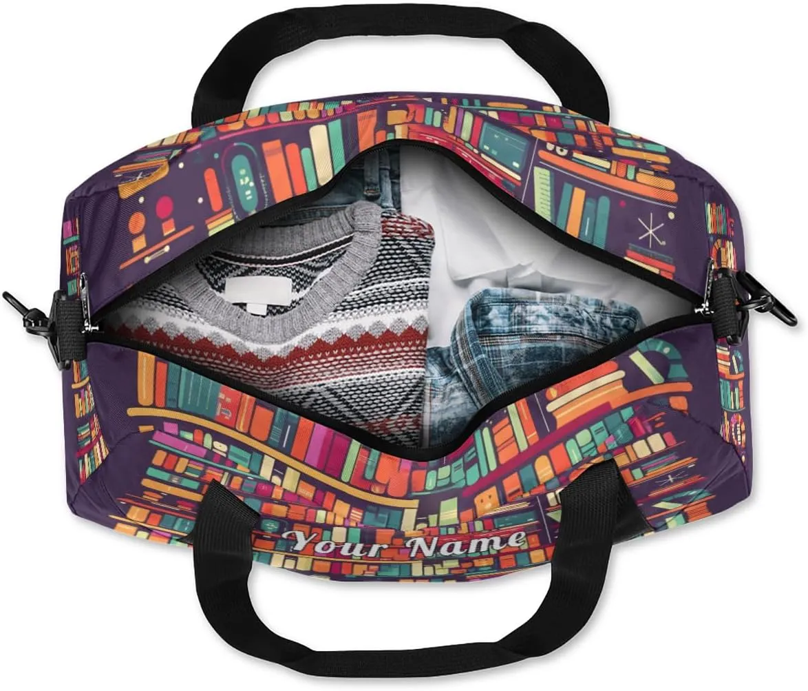 Personalized Kids Duffel Bag Education Bookshelf Book,Custom Sport Gym Bag for Boys Girls,WWeekender Overnight Bags Travel Duffel Bag,Customized Kids Gift