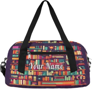 Personalized Kids Duffel Bag Education Bookshelf Book,Custom Sport Gym Bag for Boys Girls,WWeekender Overnight Bags Travel Duffel Bag,Customized Kids Gift