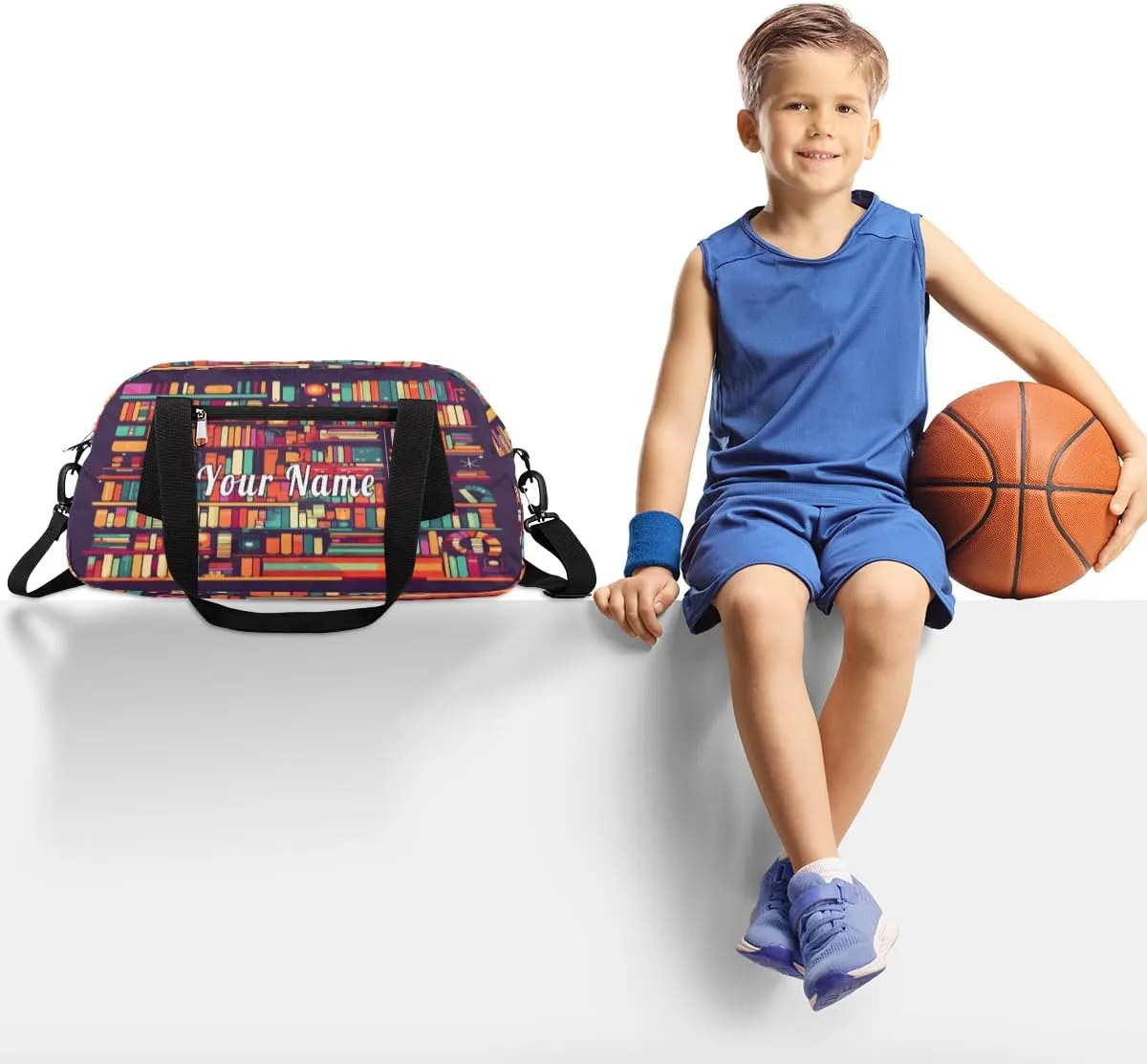 Personalized Kids Duffel Bag Education Bookshelf Book,Custom Sport Gym Bag for Boys Girls,WWeekender Overnight Bags Travel Duffel Bag,Customized Kids Gift