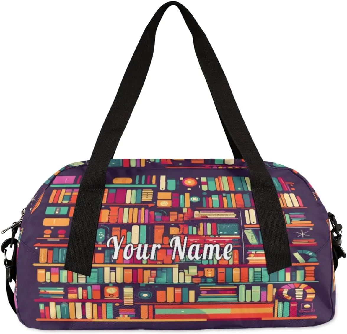 Personalized Kids Duffel Bag Education Bookshelf Book,Custom Sport Gym Bag for Boys Girls,WWeekender Overnight Bags Travel Duffel Bag,Customized Kids Gift