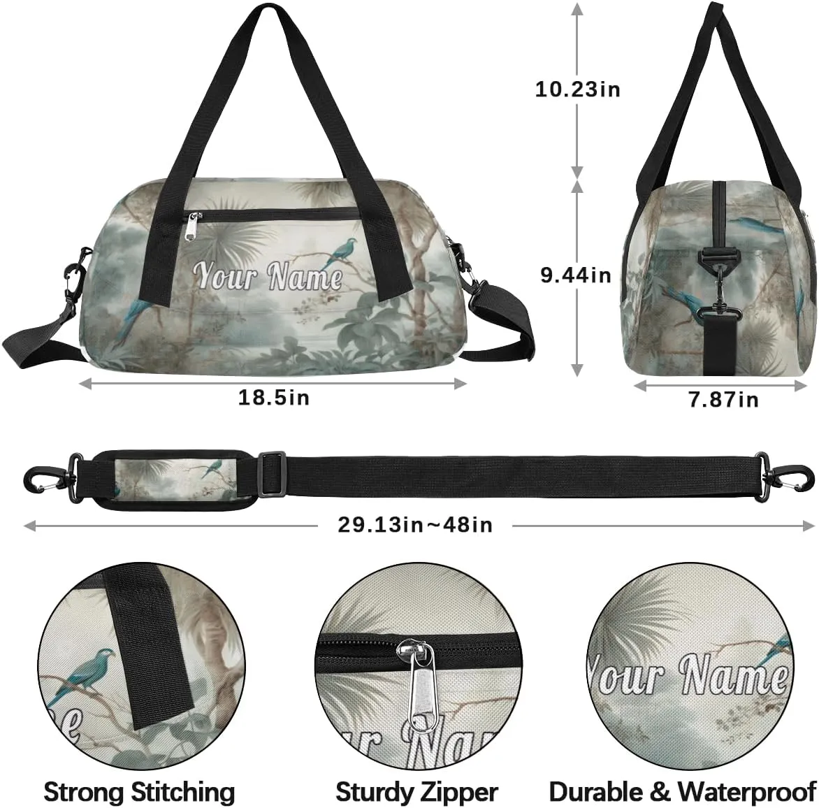 Personalized Kids Duffel Bag Fantasy Animal Peacock Tree,Custom Sport Gym Bag for Boys Girls,WWeekender Overnight Bags Travel Duffel Bag,Customized Kids Gift