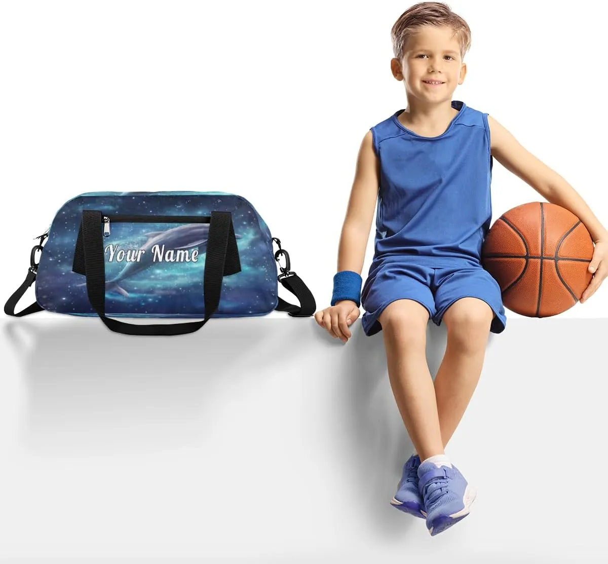 Personalized Kids Duffel Bag Galaxy Animal Sea Dolphin,Custom Sport Gym Bag for Boys Girls,WWeekender Overnight Bags Travel Duffel Bag,Customized Kids Gift