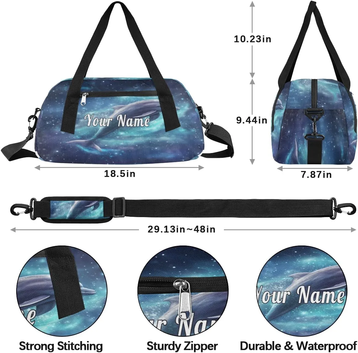 Personalized Kids Duffel Bag Galaxy Animal Sea Dolphin,Custom Sport Gym Bag for Boys Girls,WWeekender Overnight Bags Travel Duffel Bag,Customized Kids Gift