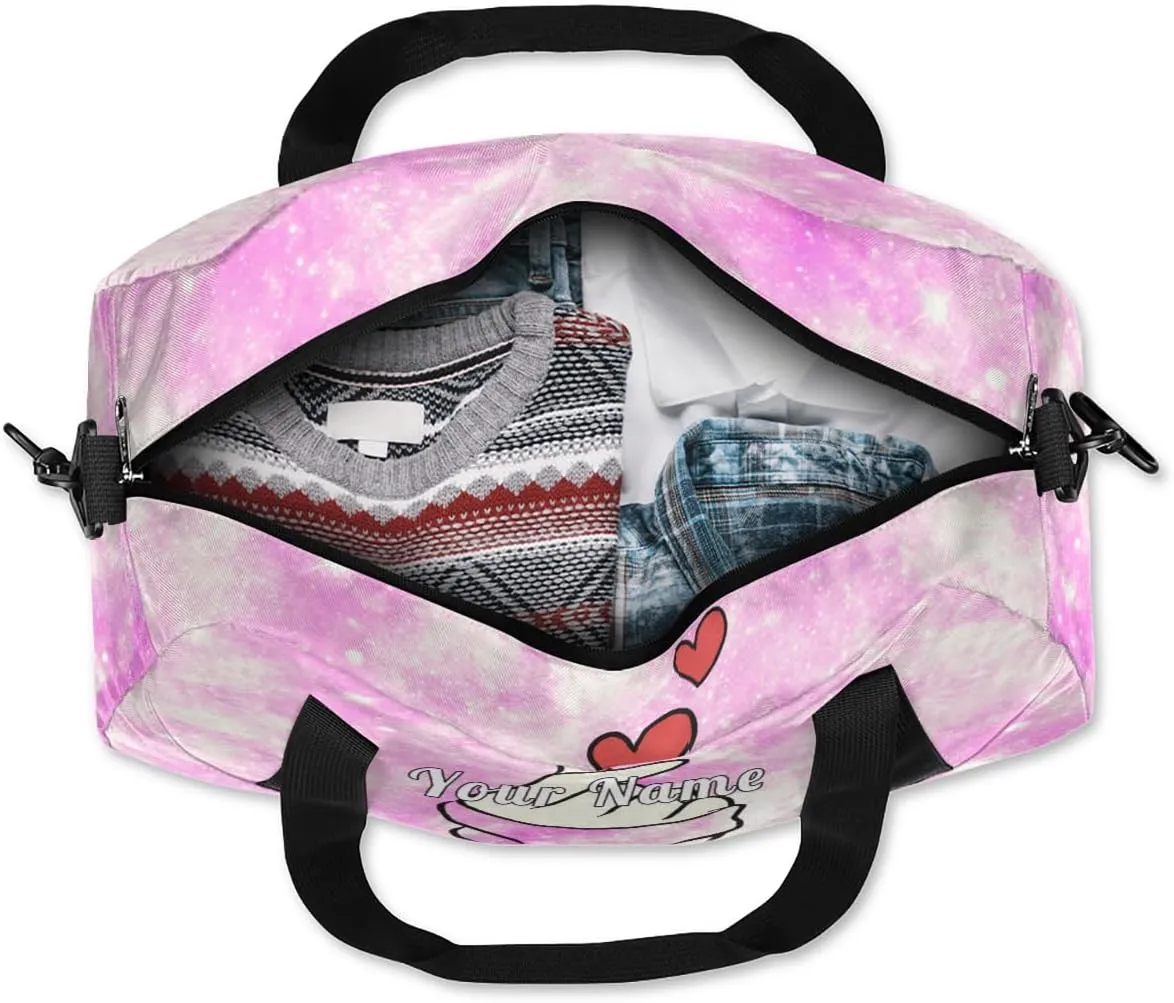 Personalized Kids Duffel Bag Glitter Funny Finger Love Heart,Custom Sport Gym Bag for Boys Girls,WWeekender Overnight Bags Travel Duffel Bag,Customized Kids Gift