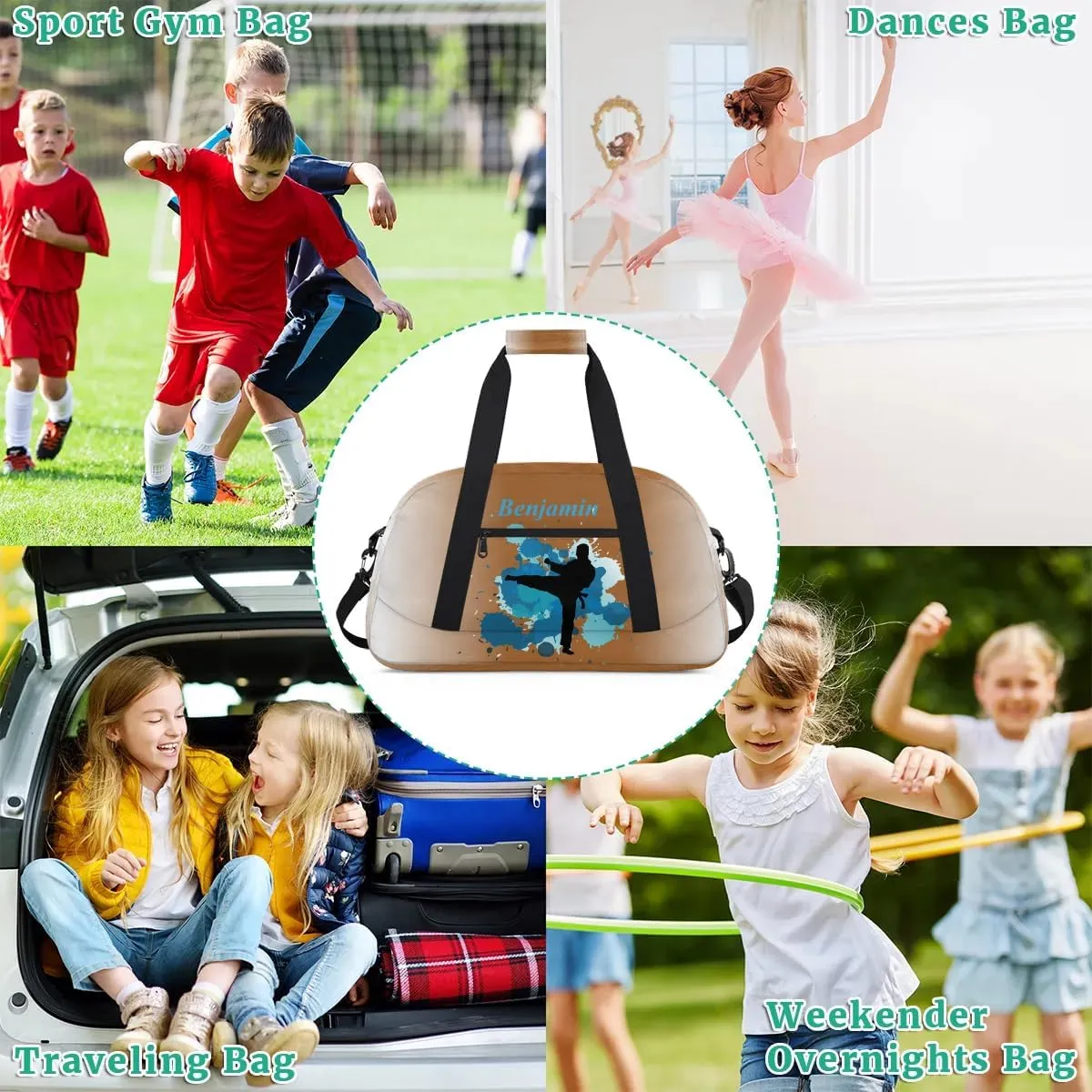 Personalized Kids Duffel Bag Martial Arts,Custom Sport Gym Bag for Boys Girls,Weekender Overnight Bags Travel Duffel Bag,Customized Kids Gift