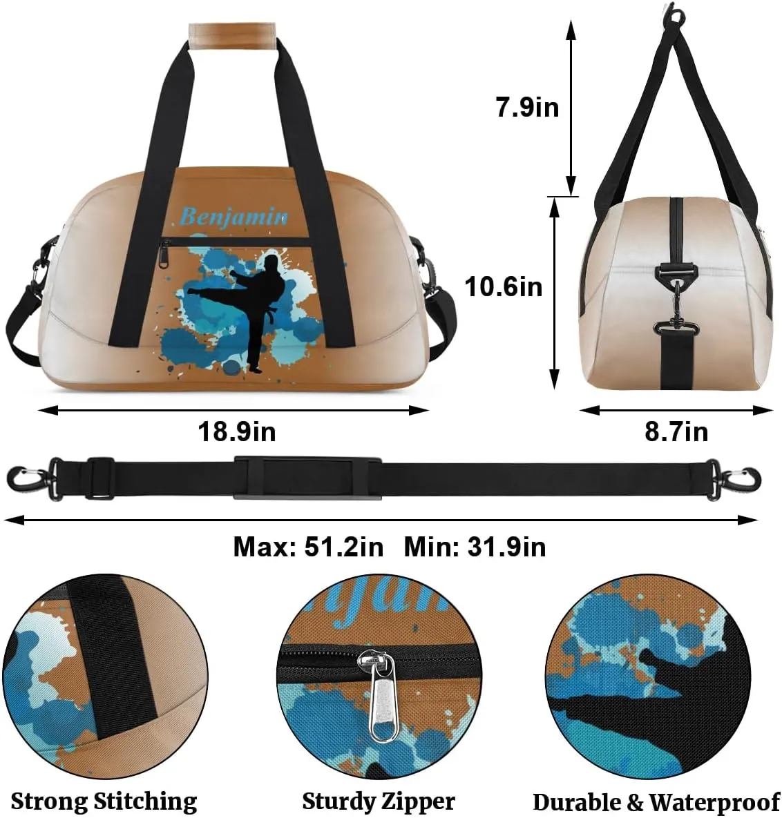Personalized Kids Duffel Bag Martial Arts,Custom Sport Gym Bag for Boys Girls,Weekender Overnight Bags Travel Duffel Bag,Customized Kids Gift