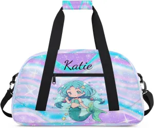 Personalized Kids Duffel Bag Mermaid,Custom Sport Gym Bag for Boys Girls,Weekender Overnight Bags Travel Duffel Bag,Customized Kids Gift Fantasy