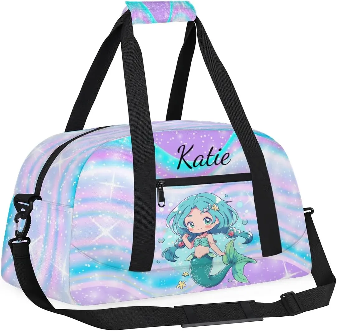 Personalized Kids Duffel Bag Mermaid,Custom Sport Gym Bag for Boys Girls,Weekender Overnight Bags Travel Duffel Bag,Customized Kids Gift Fantasy