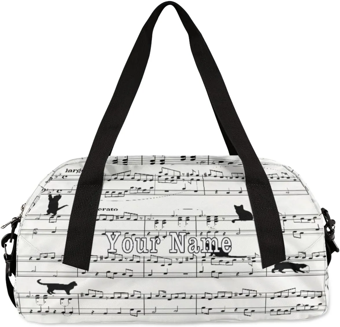 Personalized Kids Duffel Bag Music Score Note Cute Cat,Custom Sport Gym Bag for Boys Girls,WWeekender Overnight Bags Travel Duffel Bag,Customized Kids Gift