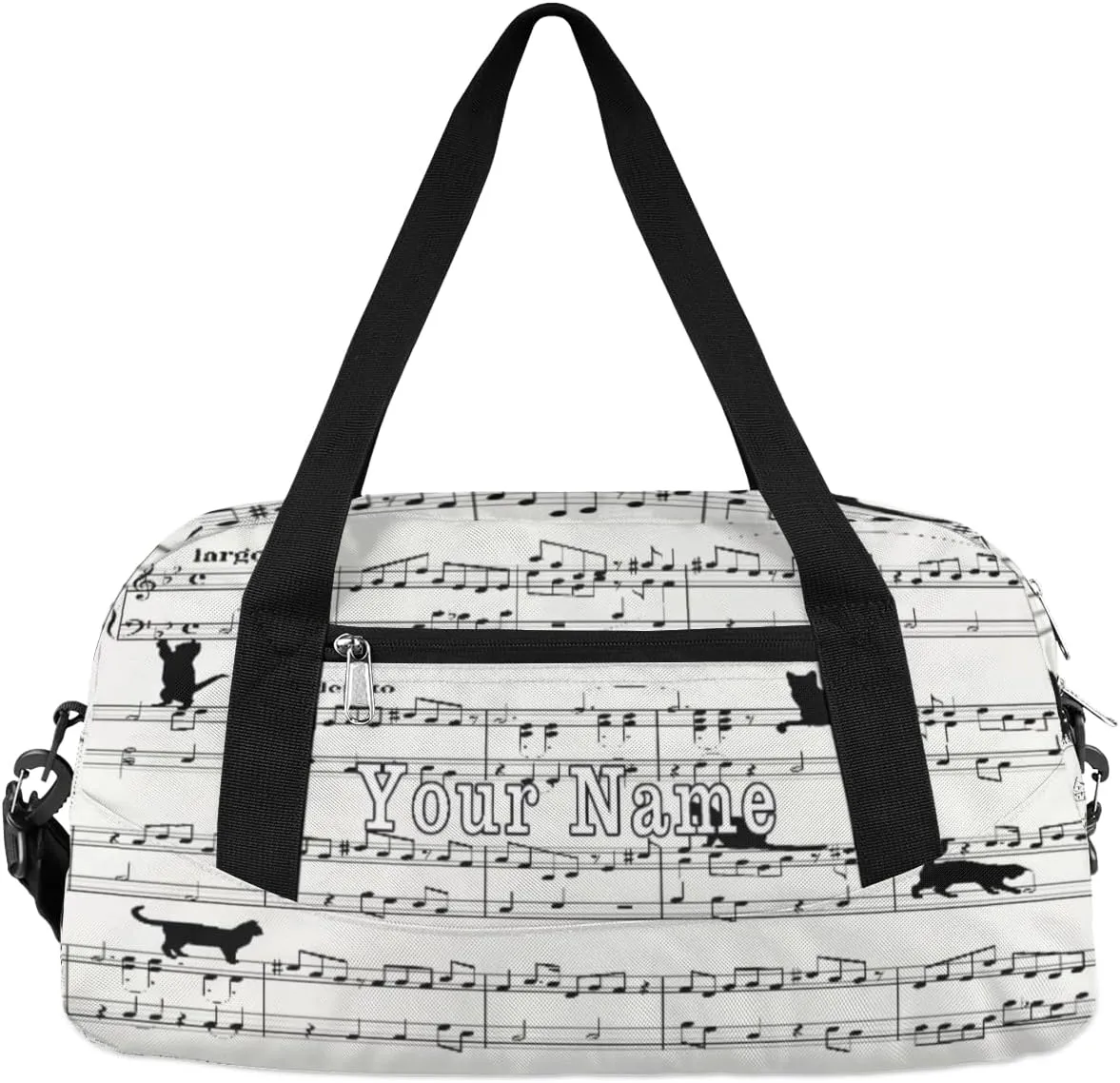 Personalized Kids Duffel Bag Music Score Note Cute Cat,Custom Sport Gym Bag for Boys Girls,WWeekender Overnight Bags Travel Duffel Bag,Customized Kids Gift