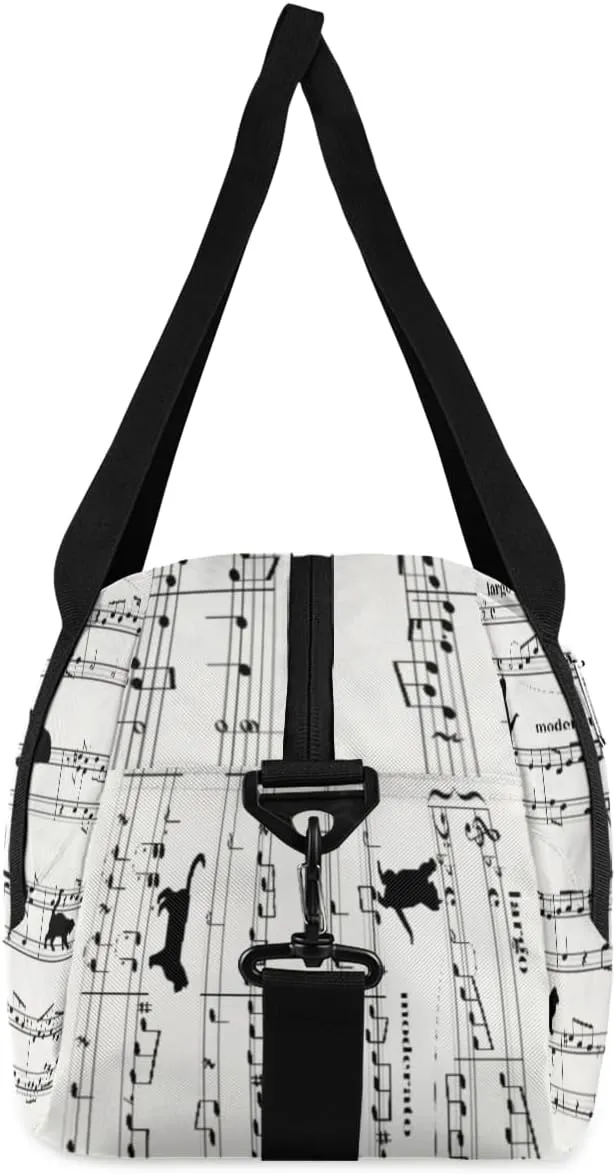 Personalized Kids Duffel Bag Music Score Note Cute Cat,Custom Sport Gym Bag for Boys Girls,WWeekender Overnight Bags Travel Duffel Bag,Customized Kids Gift