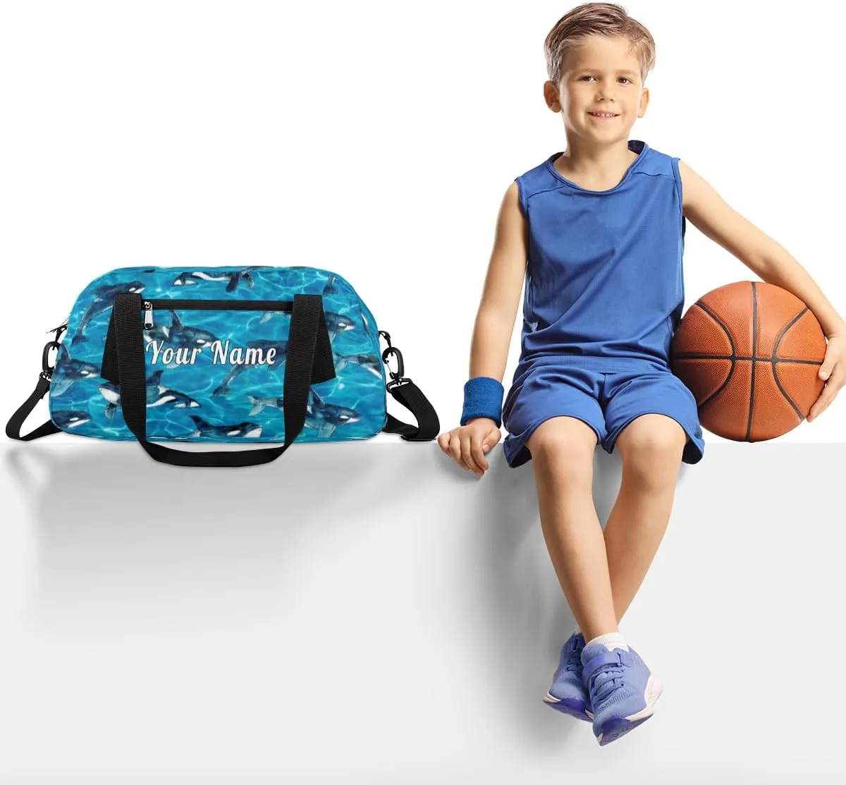 Personalized Kids Duffel Bag Ocean Sea Kill Whale Orca,Custom Sport Gym Bag for Boys Girls,Weekender Overnight Bags Travel Duffel Bag,Customized Kids Gift