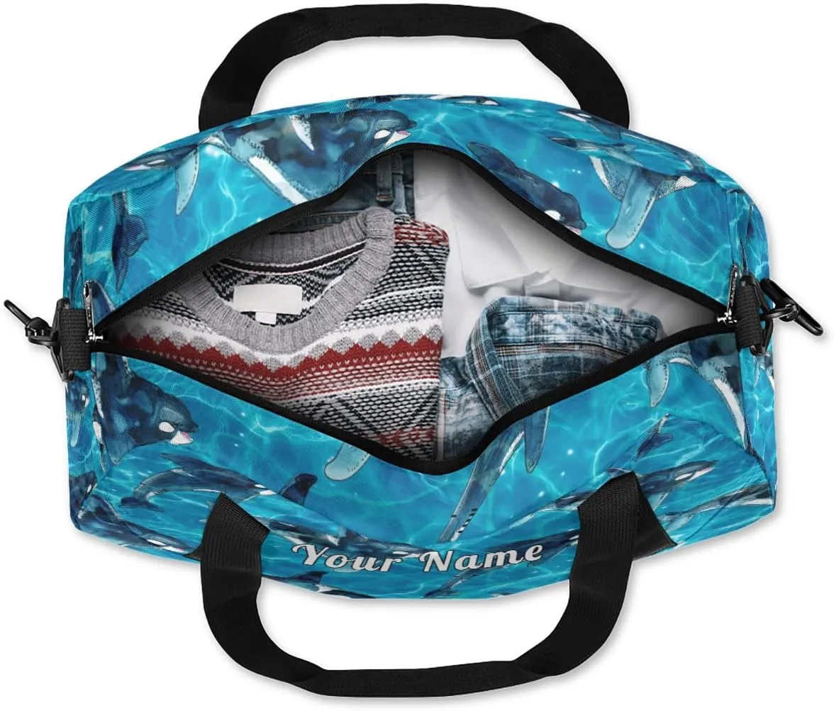 Personalized Kids Duffel Bag Ocean Sea Kill Whale Orca,Custom Sport Gym Bag for Boys Girls,Weekender Overnight Bags Travel Duffel Bag,Customized Kids Gift
